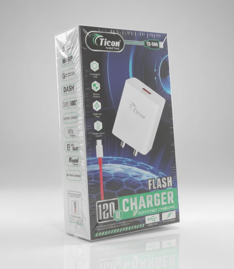 Ticon Perfect Trust 120W Flash Charger (Model TC-380) | High-Speed Wall Adapter