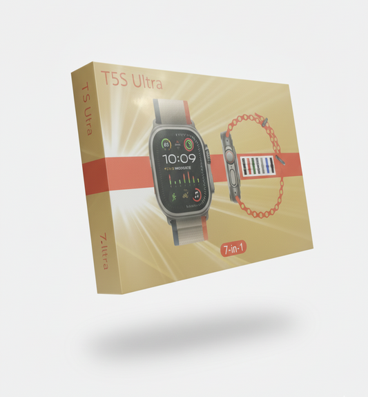 T5S Ultra Smartwatch 7-in-1 Combo | Premium Dial with 7 Multi-Color Straps